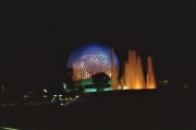 Spaceship Earth and Fountain of Nations lit up at night