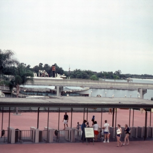 Photo take from Main St. USA Train Station looking past turnstiles for Seven Seas Lagoon.