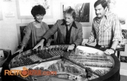 Doris Woodward and two Imagineers with a Land pavilion model