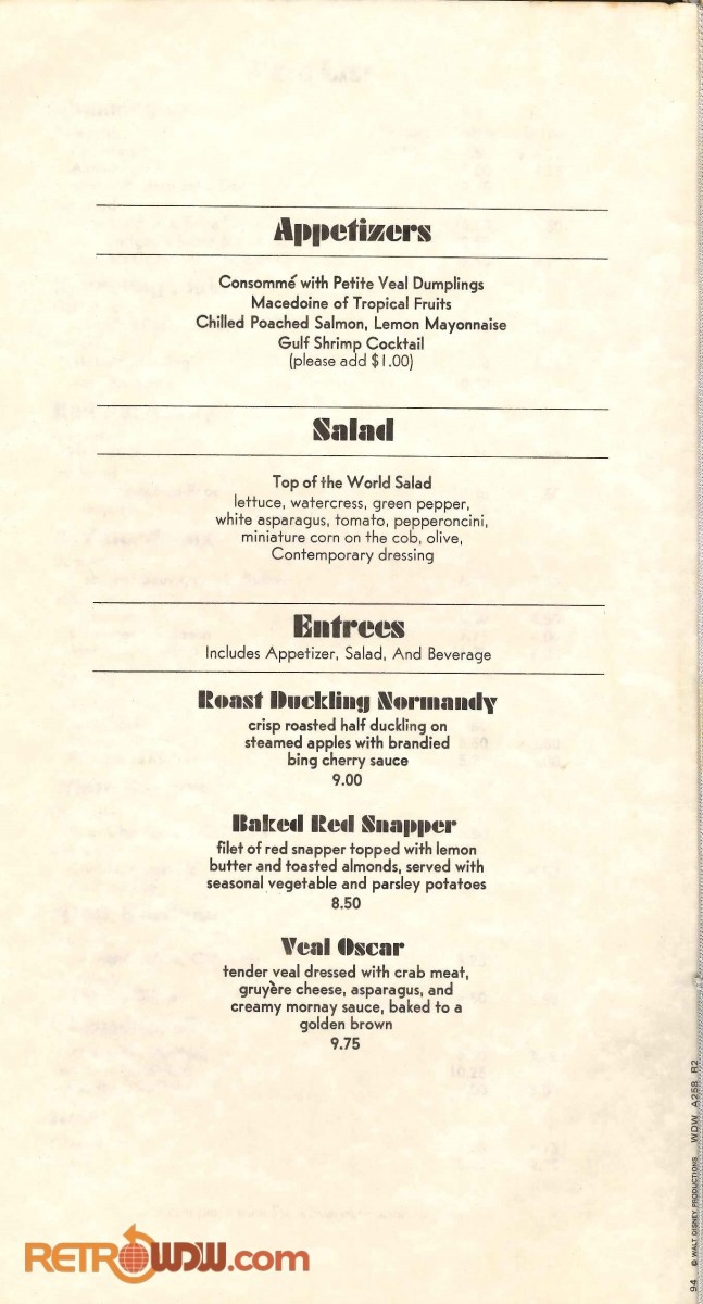 Top of the World Lounge Dinner Menu (1975)
