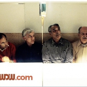 Marty Sklar, George McGinnis, Clause Coats and John Hench trying out a Horizons gondola mockup