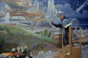 Robert McCall painting the Horizons mural - The Prologue and the Promise