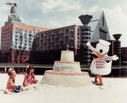 Donald Duck Sandcastle Birthday Cake with Dolphin Hotel in the background