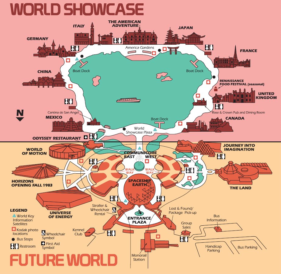 Available In 5 Sizes Vintage 1989 Disneyworld Epcot Map Poster Sammeln 