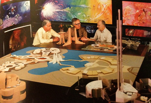 Card Walker, Ray Bradbury and John Hench discussing EPCOT Center