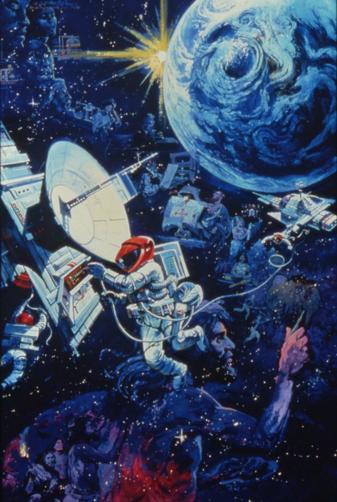 The mural by Claudio Mazzoli at the entrance to Spaceship Earth in EPCOT