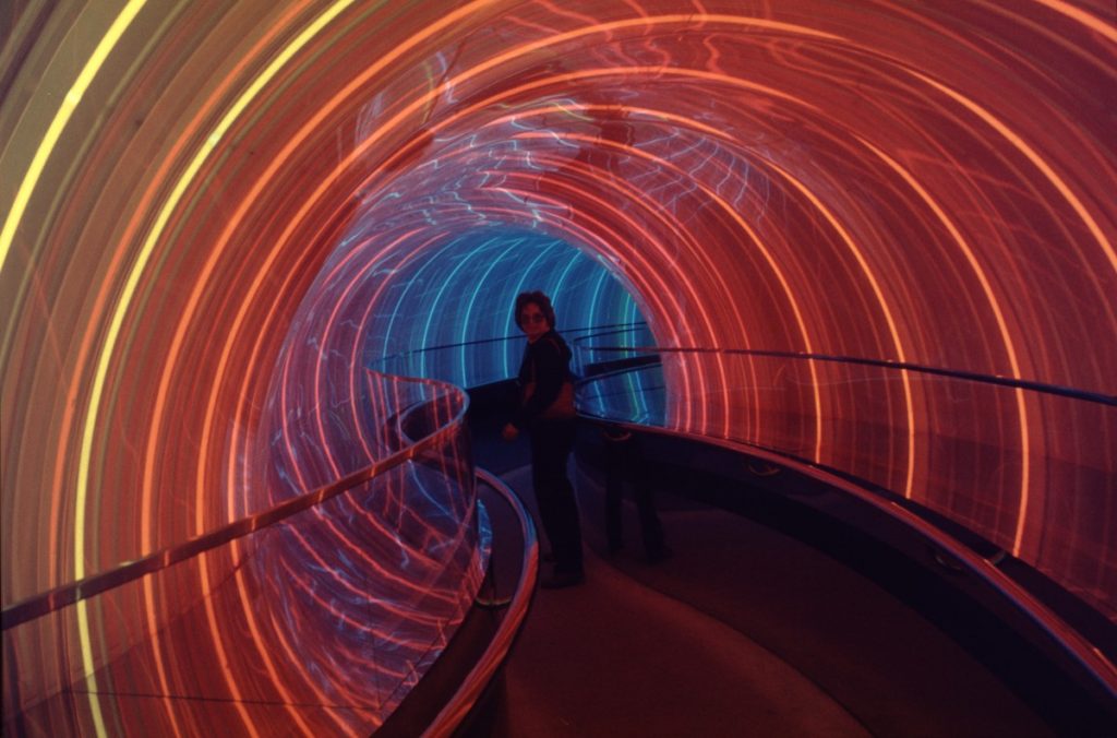 The rainbow tunnel in the Imagination pavilion in EPCOT Center January 1984